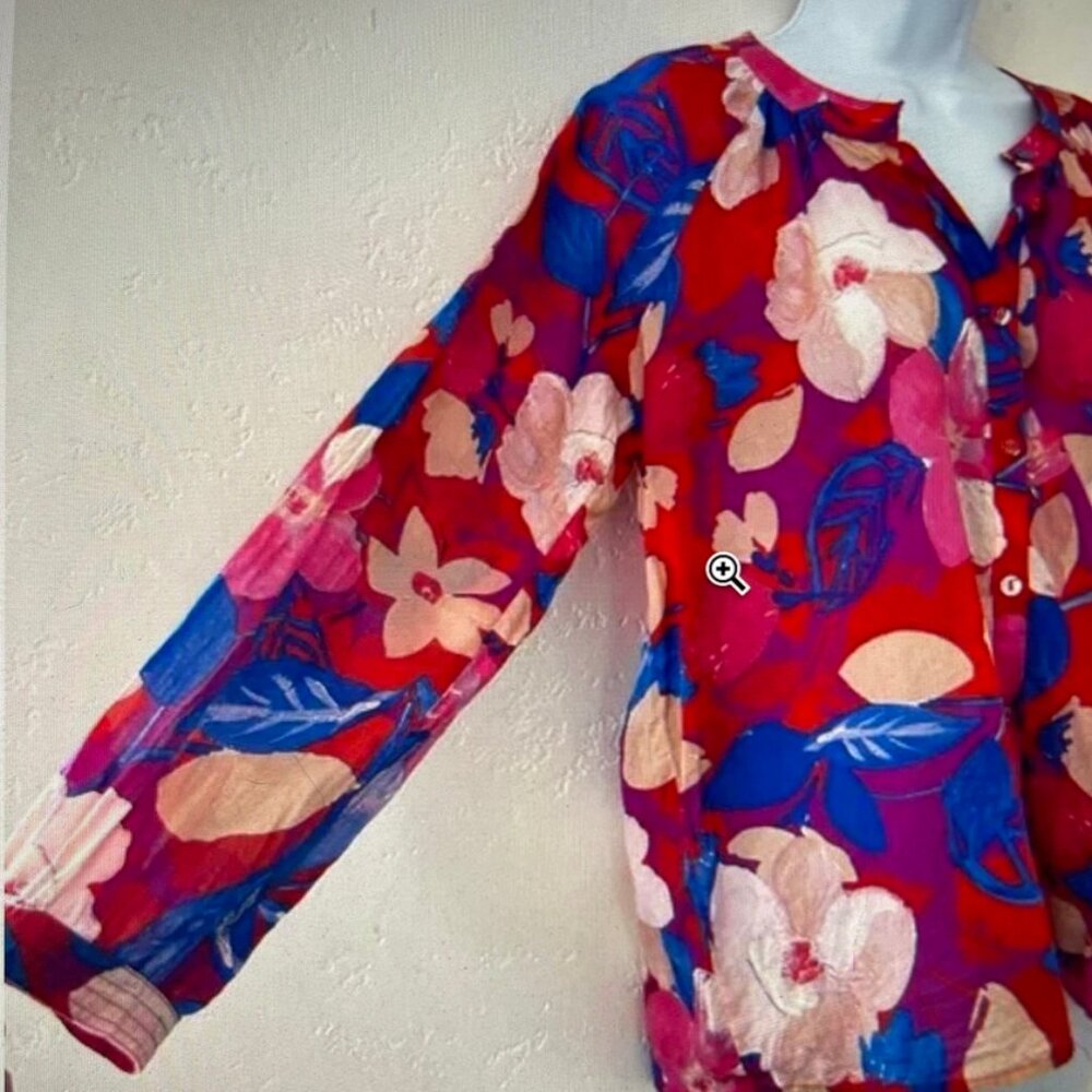 JOHNNY WAS WorkShop 100% Cotton Top with Bold Floral Print: Size Medium: NWOT!! - Picture 4 of 11